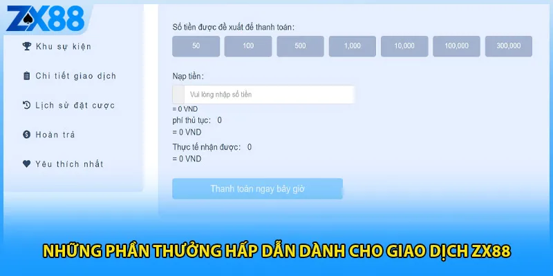 Những phần thưởng hấp dẫn dành cho giao dịch ZX88